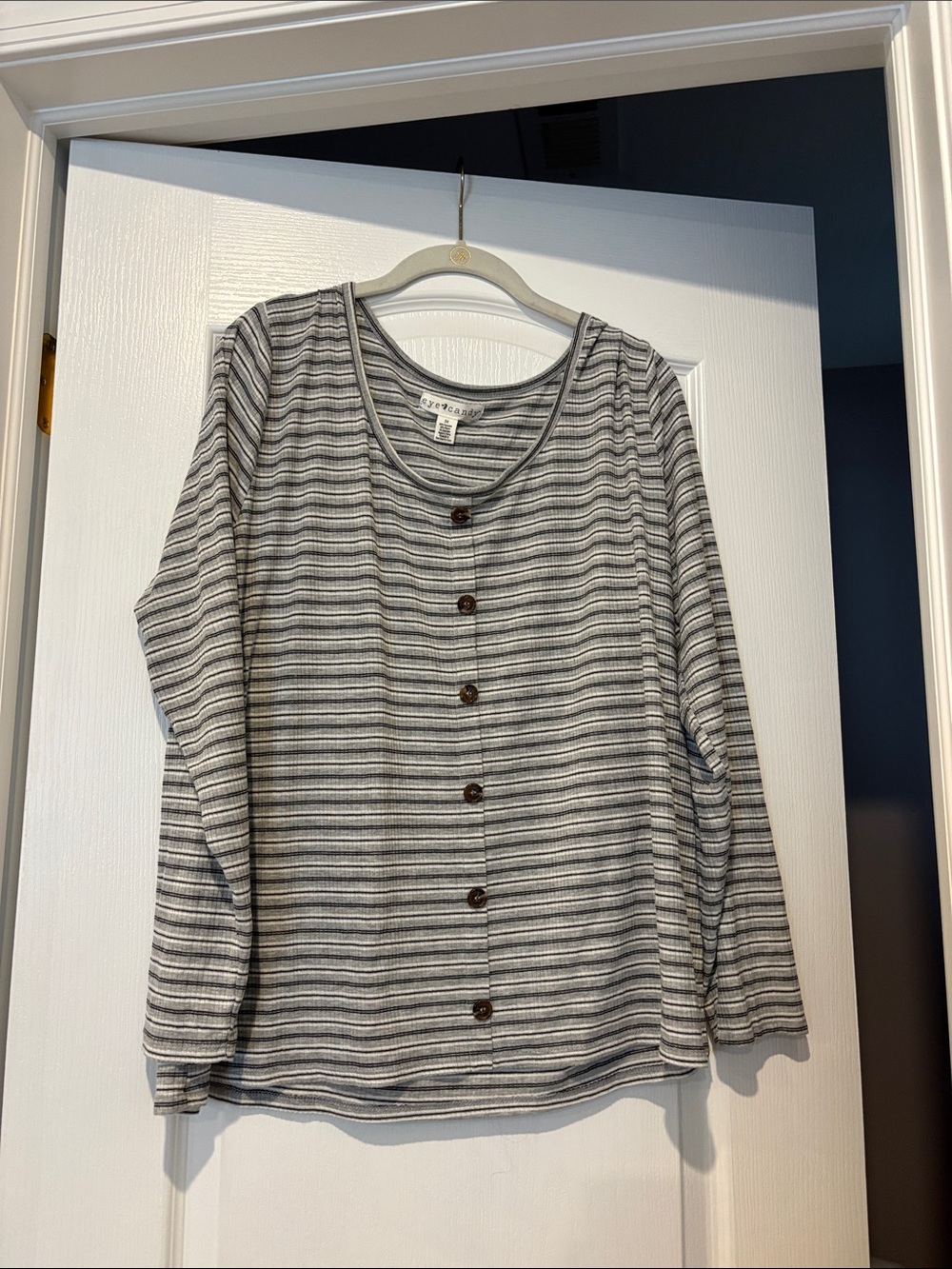eye candy Black and White Striped Button-Front Top